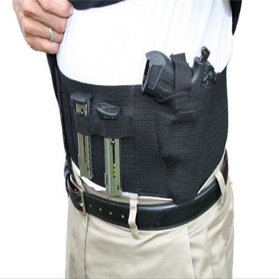 AlphaHolster Belly Band Gun Holster wtih Dual Magazine Pouch. Cross Draw - Right or Left Hand - Any Gun - Any Clothing (Black, XXX-Large)