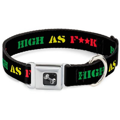 Dog Collar Bone - HIGH AS F**K Black Green Yellow Red - Large 15-26"