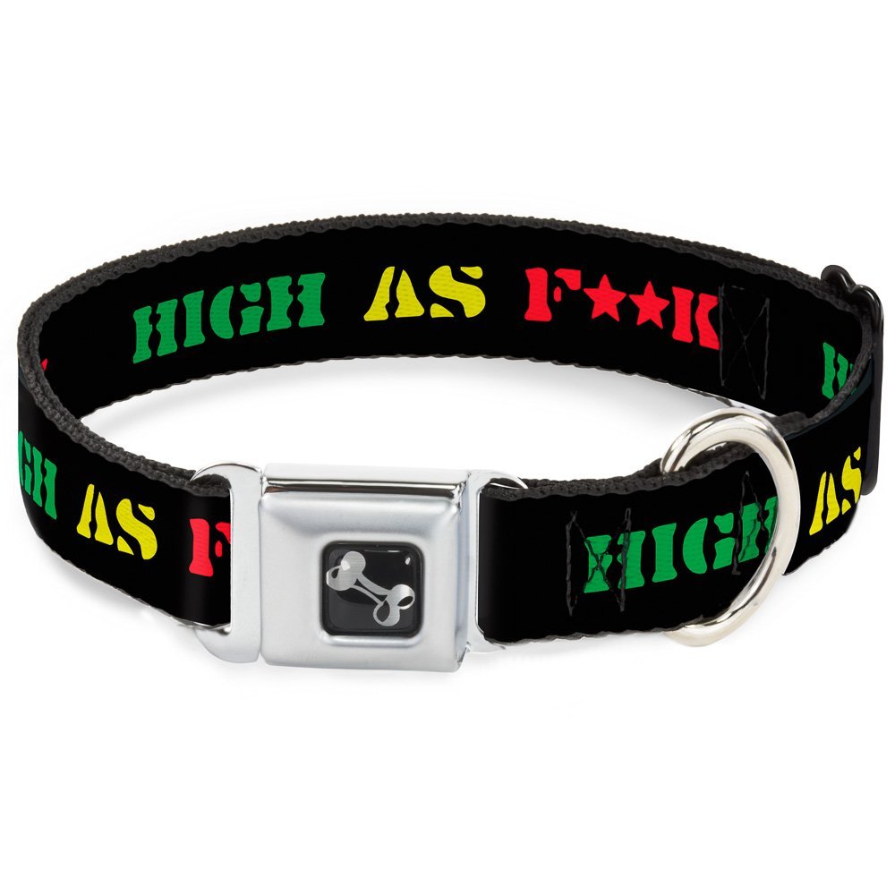 Dog Collar Bone - HIGH AS F**K Black Green Yellow Red - Large 15-26"