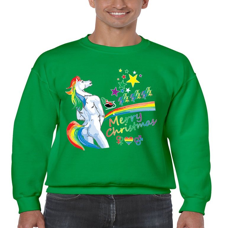 ALLNTRENDS Men's Crewneck Unicorn Rainbow Gay Pride Ugly Christmas Top (2XL, Irish Green)