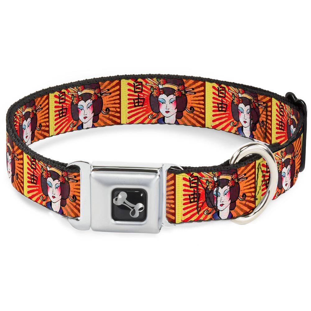 Dog Collar Seatbelt Buckle Geisha Distressed Repeat 15 to 26 Inches 1.0 Inch Wide