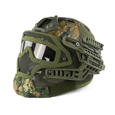 Simways PJ Type FAST Molle Helmet Combined With Full Mask and Goggles for Airsoft Paintball CS and Other Outdoor Activities Free Size (D-Woodland)