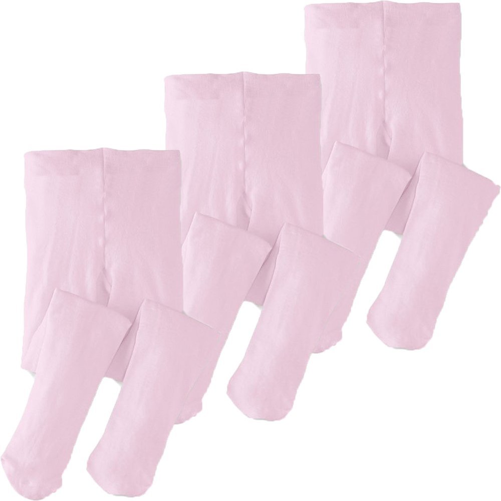 Monvecle 3 Pairs Girls' Kids Opaque Microfiber Dance Stockings School Uniform Footed Tights Pink 10-12