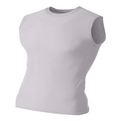 A4 Sportswear Silver Adult 3XL Muscle Tee No Sleeve Tank High Performance Compression Moisture Wicking Shirt