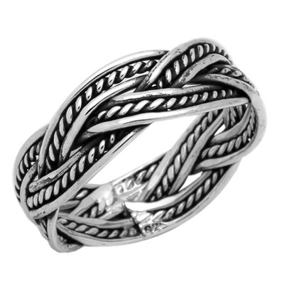 Sterling Silver Oxidize Finish Braided Band Ring (7)