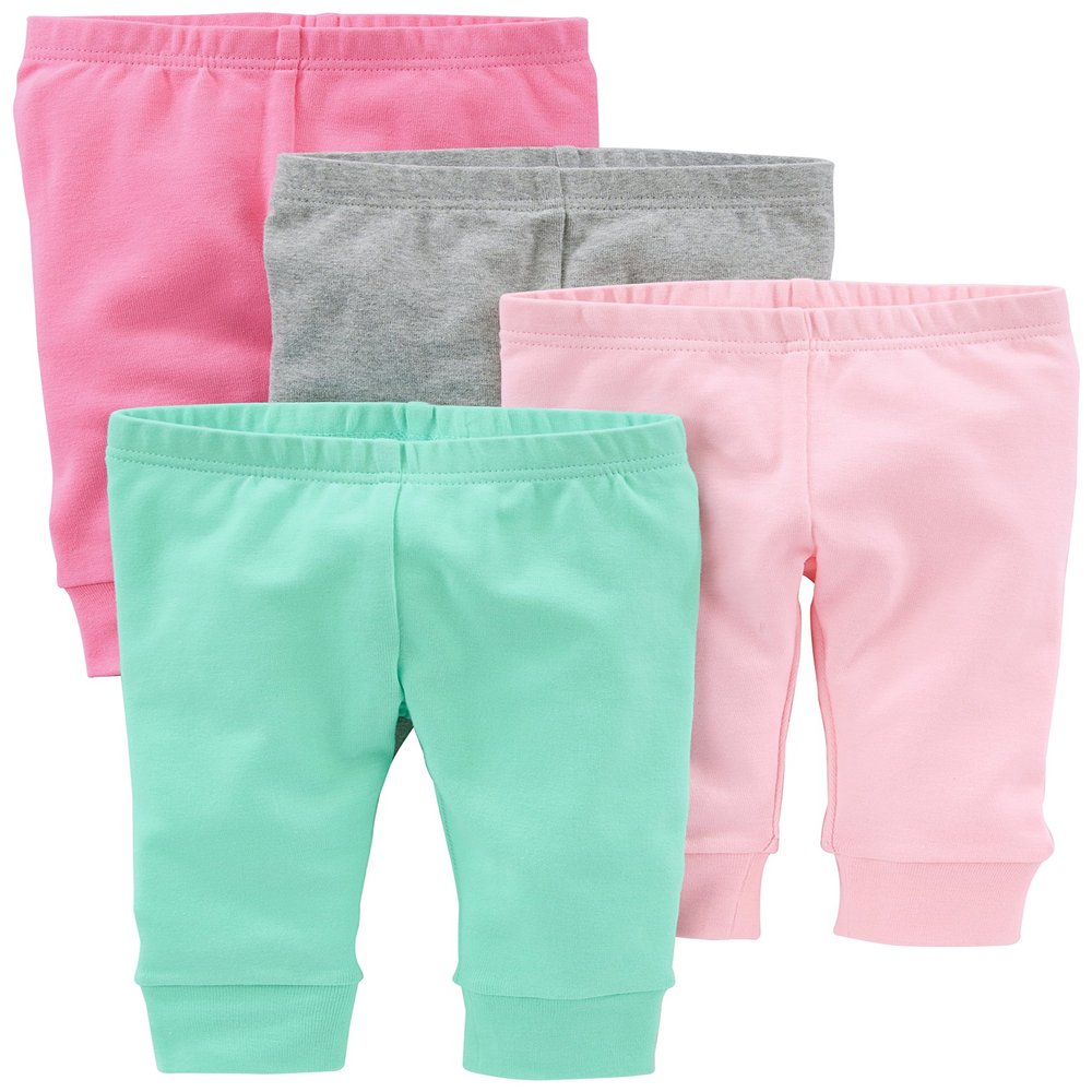Simple Joys Baby Girl's 4 pack pant Pants, Pink/Grey, 6-9 Months