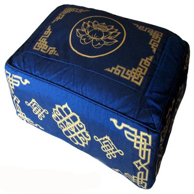 Boon Decor Meditation Cushion - Rectangular Zafu Buckwheat & Kapok Fill (Lotus Enlightenment Blue Dharma Key)