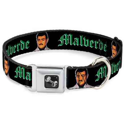 Dog Collar Seatbelt Buckle Malverde Repeat 18 to 32 Inches 1.5 Inch Wide