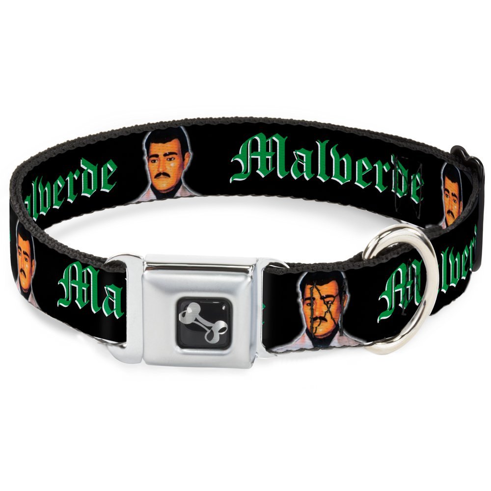 Dog Collar Seatbelt Buckle Malverde Repeat 18 to 32 Inches 1.5 Inch Wide
