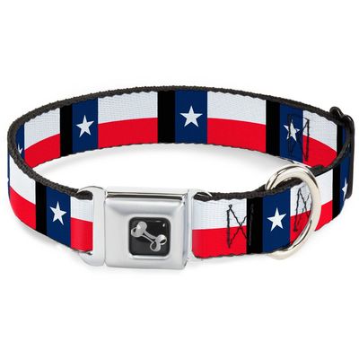 Dog Collar Seatbelt Buckle Texas Flag Black 9 to 15 Inches 1.0 Inch Wide