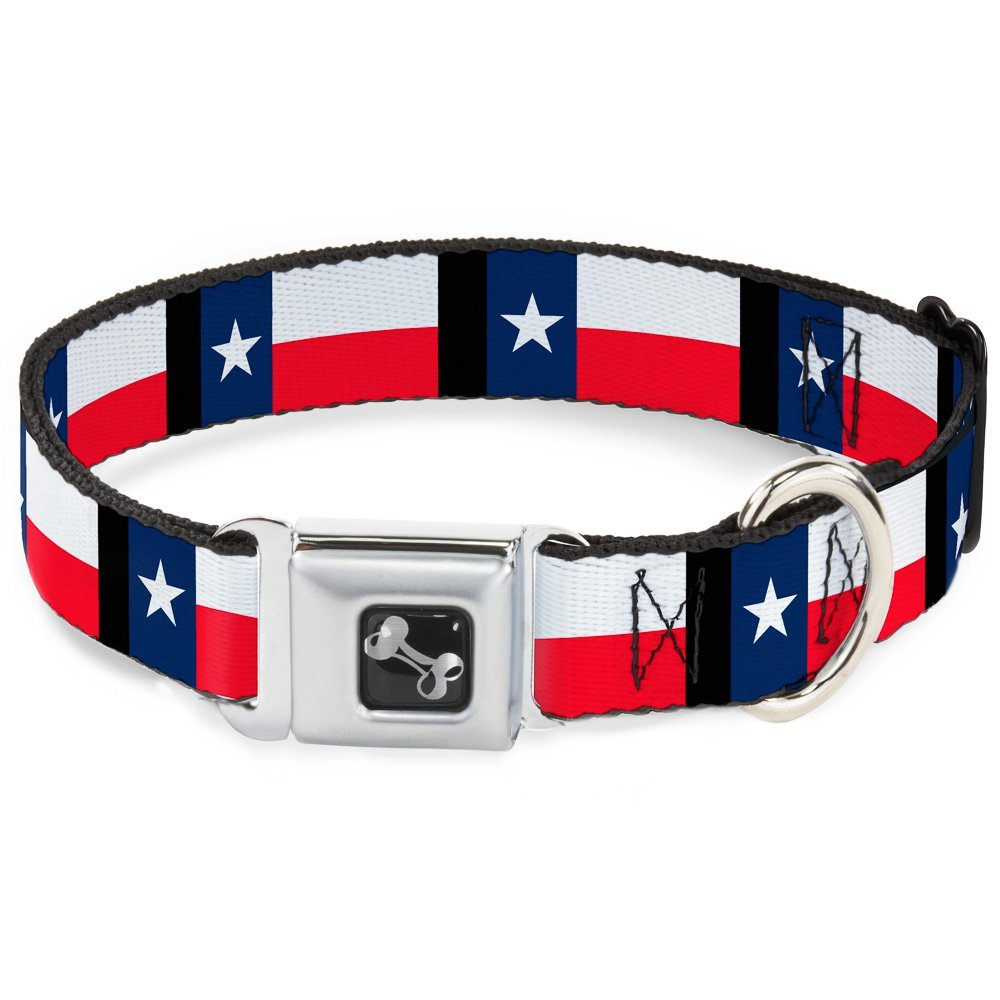 Dog Collar Seatbelt Buckle Texas Flag Black 9 to 15 Inches 1.0 Inch Wide