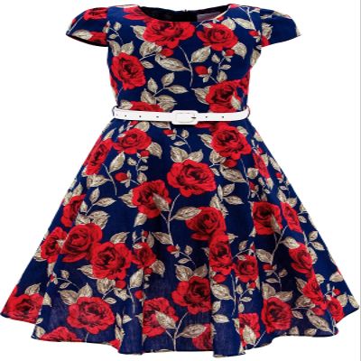 Bonny Billy Little Girls Classy Vintage Floral Swing Kids Party Dress with Belt 4-5 Years Red