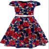 Bonny Billy Little Girls Classy Vintage Floral Swing Kids Party Dress with Belt 4-5 Years Red view 1