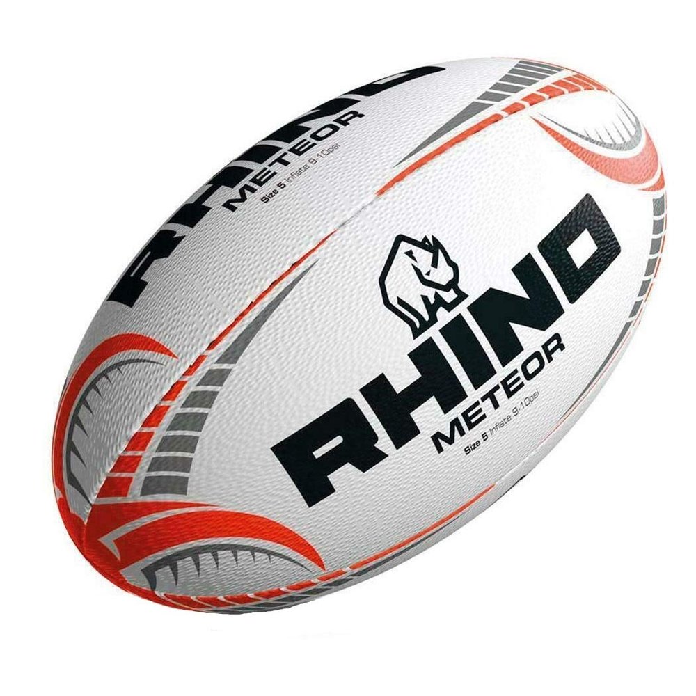 Rhino Unisex's Meteor Match Rugby Ball Size 5, White, 5