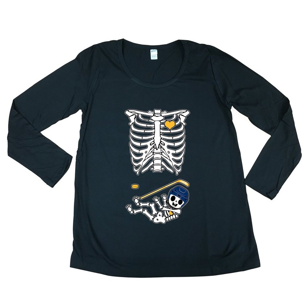 Long Sleeve Baby Hockey Sports Future Mom Maternity DT T-Shirt Tee (Small, Black)