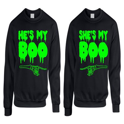 ALLNTRENDS Couple Crewneck He's She's My Boo Halloween Costume Top Idea (Womens S Mens S, Black)