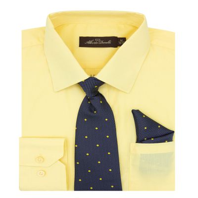 Alberto Danelli's Boys Long Sleeve Dress Shirt with Matching Tie and Handkerchief, 6, Canary