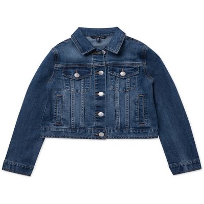 Calvin Klein Girls' Basic Jean Jacket, Stretch Denim with Button Closure, Casual Style, Authentic, 16