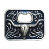 Vintage Blue Enamel Western Long Horn Bull Bottle Opener Belt Buckle view 1