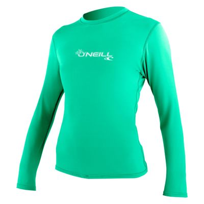 O'Neill Wetsuits womens O'neill Women's Basic Skins Upf 50+ Long Sleeve Sun Shirt Rash Guards, Seaglass, X-Small US