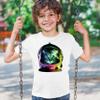 Space Cat Youth T-Shirt Astronaut Kitten Neon Galaxy Tee White Small view 3