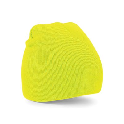 Beechfield Plain Basic Knitted Winter Beanie Hat (One Size) (Fluorescent Yellow)