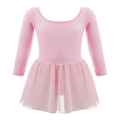 TiaoBug Kids Girls Classic Long Sleeve Ballet Dance Tutu Dress Gymnastic Leotard Pink 10-12