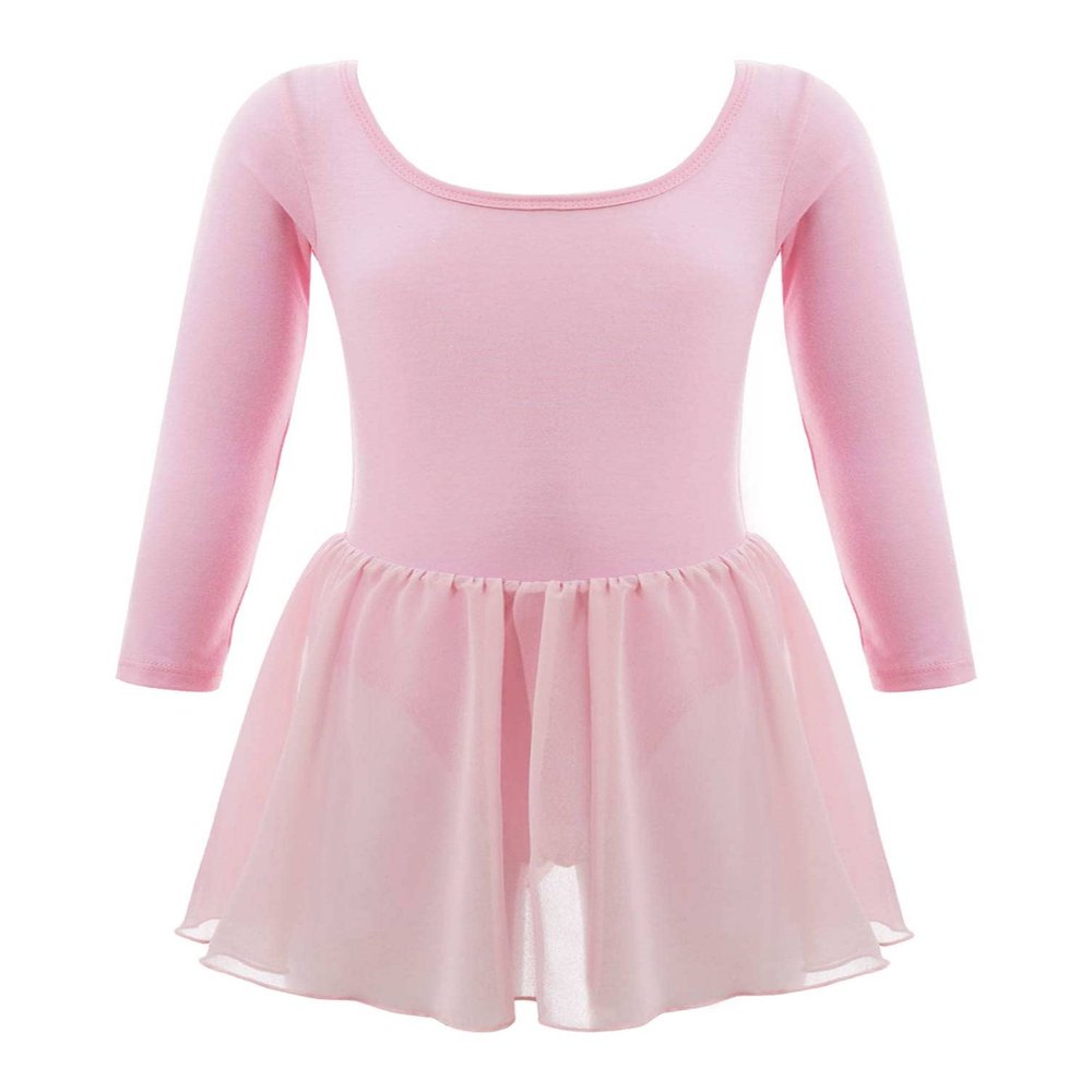TiaoBug Kids Girls Classic Long Sleeve Ballet Dance Tutu Dress Gymnastic Leotard Pink 10-12