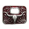 Vintage Red Enamel Western Long Horn Bull Bottle Opener Belt Buckle view 1