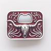 Vintage Red Enamel Western Long Horn Bull Bottle Opener Belt Buckle view 3