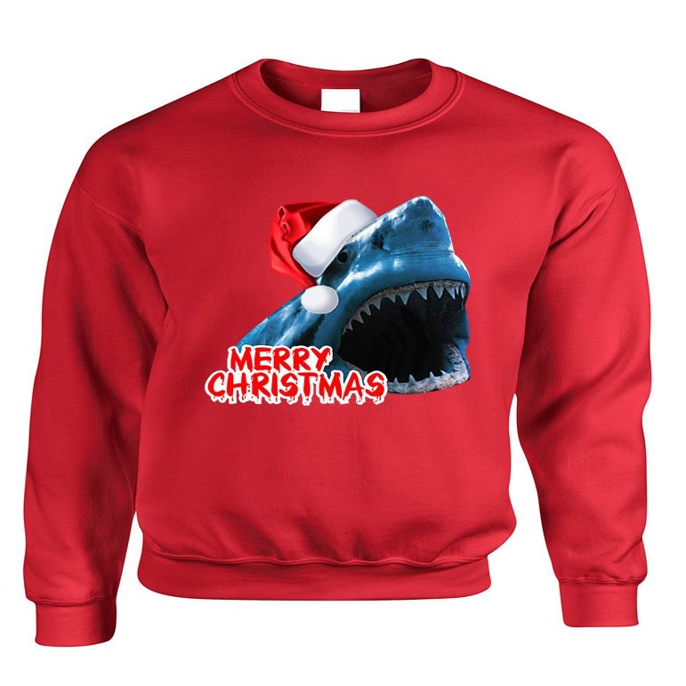 ALLNTRENDS Adult Crewneck Santa Jaws Merry Christmas Ugly Xmas Funny Top (L, Red)