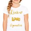 Queen Apparel- Live Love Gymnastics Shirt-Soft 100% Cotton Girls Fitted Shirt White (X-Small) view 1
