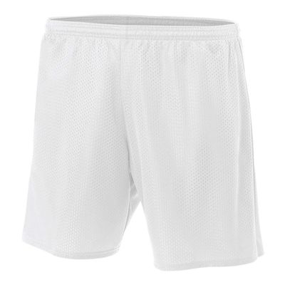 Adult Medium White 7" Poly Mesh Moisture Wicking Athletic Shorts