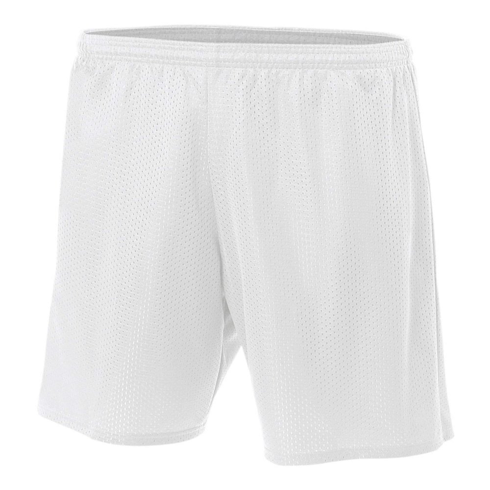 Adult Medium White 7" Poly Mesh Moisture Wicking Athletic Shorts