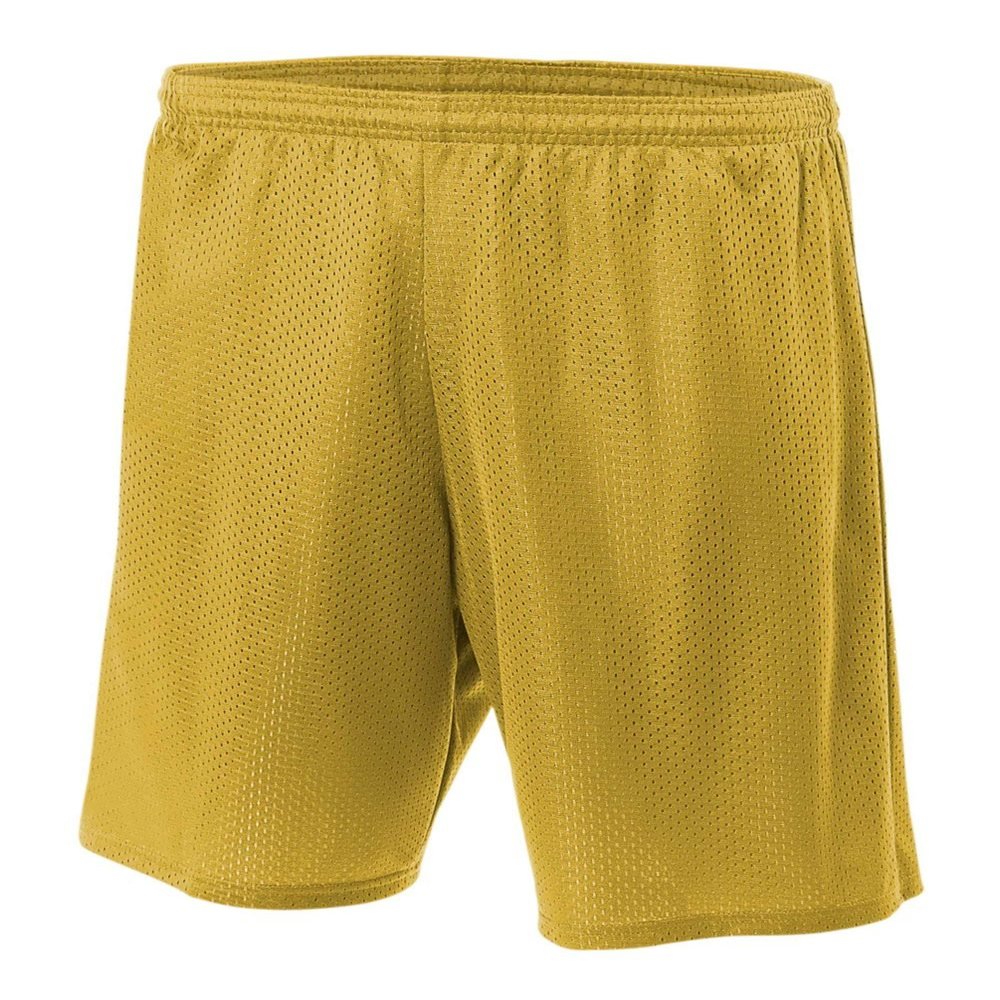 Adult Medium Gold 7" Poly Mesh Moisture Wicking Athletic Shorts