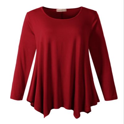 LARACE Womens Long Sleeve Flattering Comfy Tunic Loose Fit Flowy Top (1X, Wine Red)