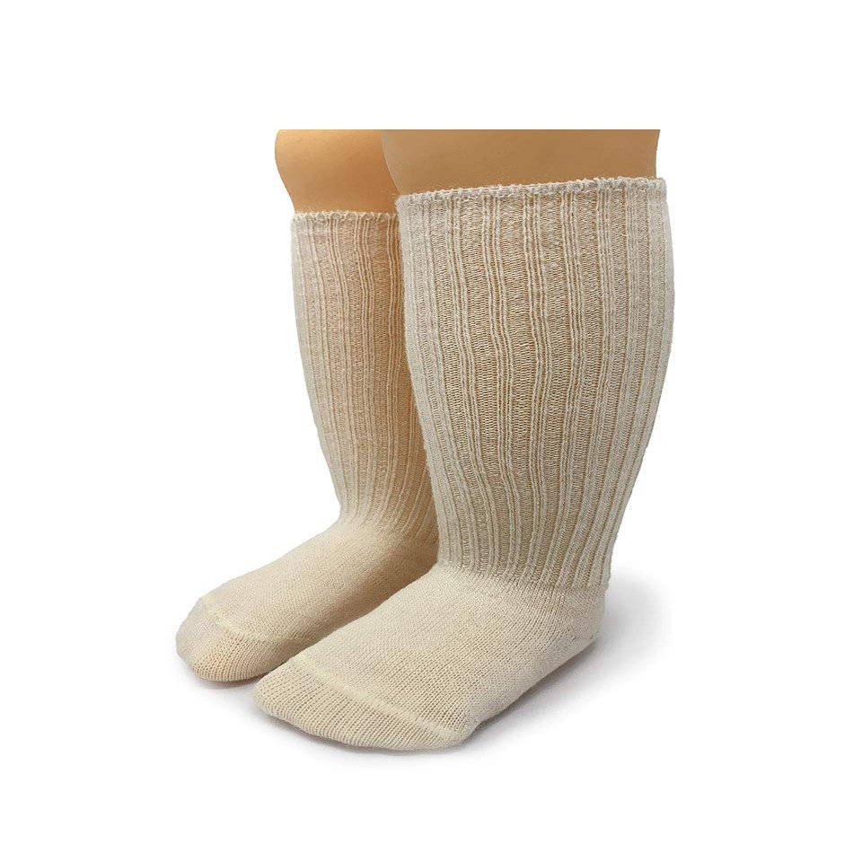 WARRIOR ALPACA SOCKS - Infant & Toddler Baby Alpaca Wool Socks, Unisex, Cuff-able Knee High, Solid, Dye & Bleach Free (0-3 Months, Off White)