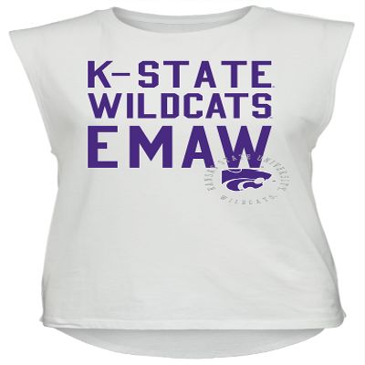 NCAA Rocker Women's Sleeveless Drop Tail Tank, White, Medium, Kansas State Wildcats