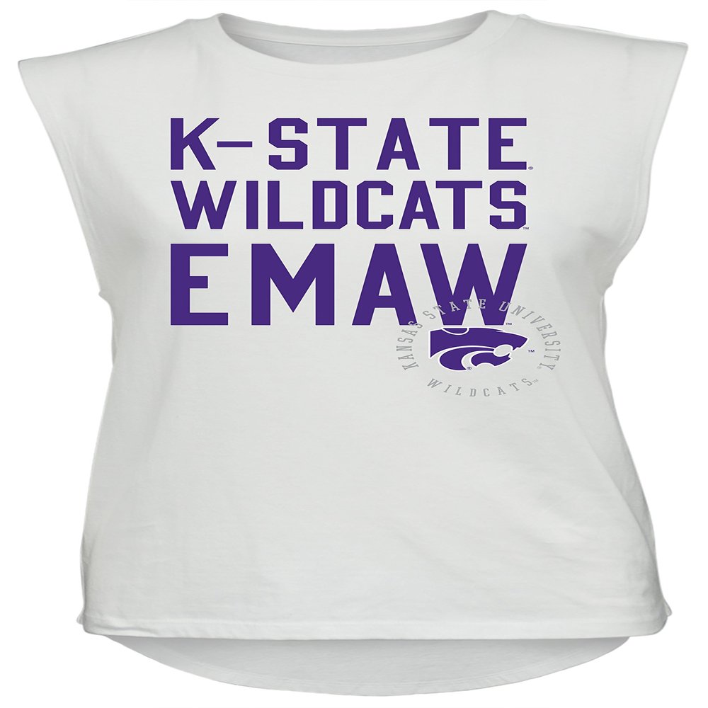 NCAA Rocker Women's Sleeveless Drop Tail Tank, White, Medium, Kansas State Wildcats
