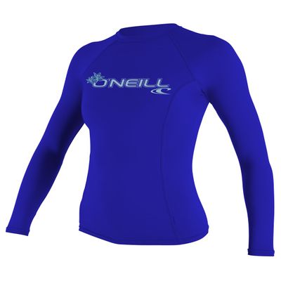 O'Neill Wetsuits UV Sun Protection Womens Basic Skins Long Sleeve Crew Sun Shirt Rash Guard, Tahitian Blue, Small