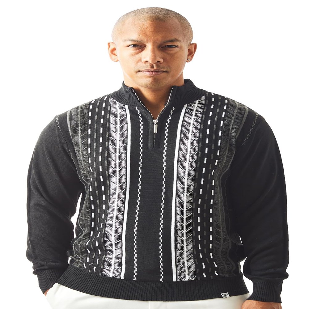 Stacy Adams Men's Sweater, Vertical Dotted Line (Medium, Black)