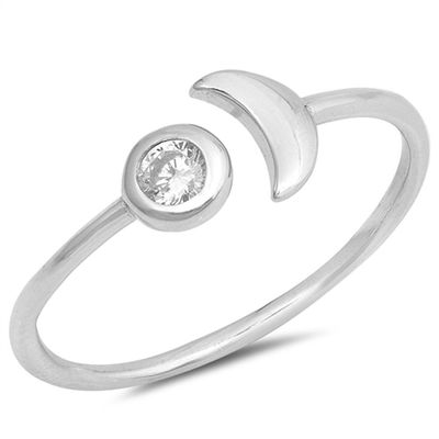 Open Crescent Moon Clear CZ Ring New .925 Sterling Silver Band Size 9