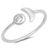 Open Crescent Moon Clear CZ Ring New .925 Sterling Silver Band Size 9 view 1
