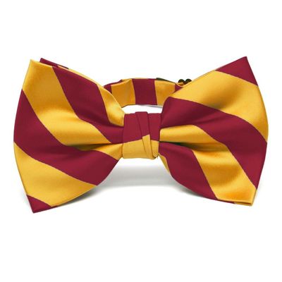 tiemart Striped Bow Tie (Crimson Red and Golden Yellow)