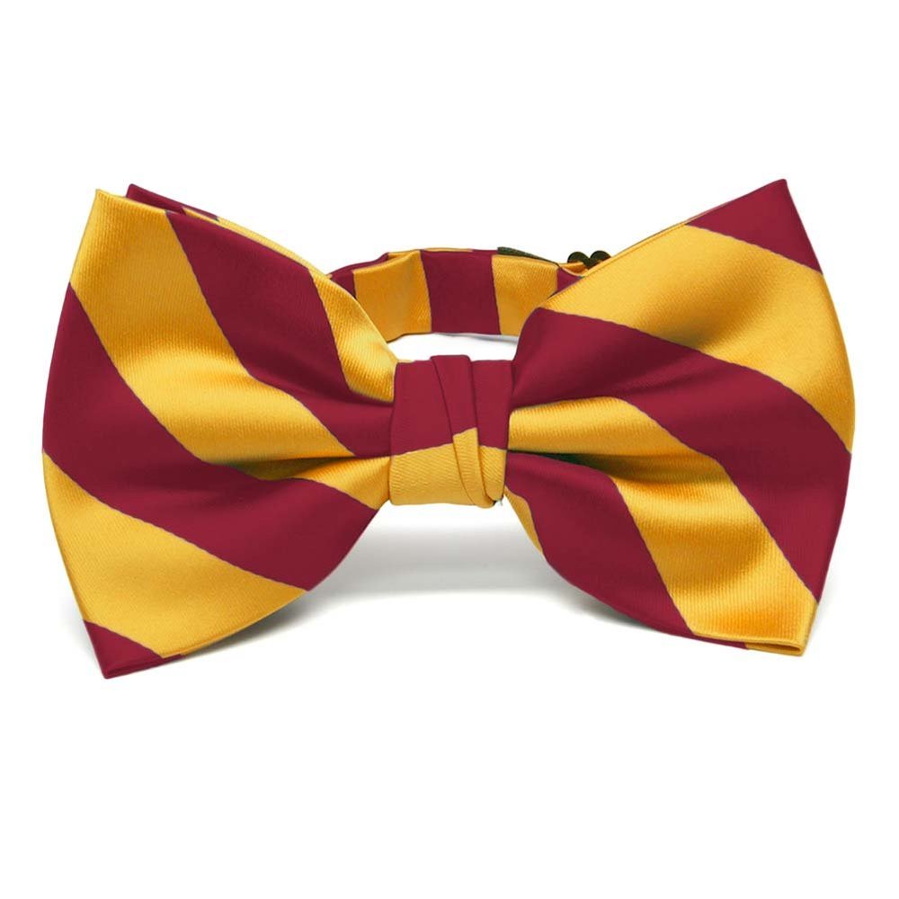 tiemart Striped Bow Tie (Crimson Red and Golden Yellow)