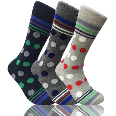 COUVER Mens Funny Novelty Crew Socks Casual Patterned 3 Pair Bundle Polka Dots