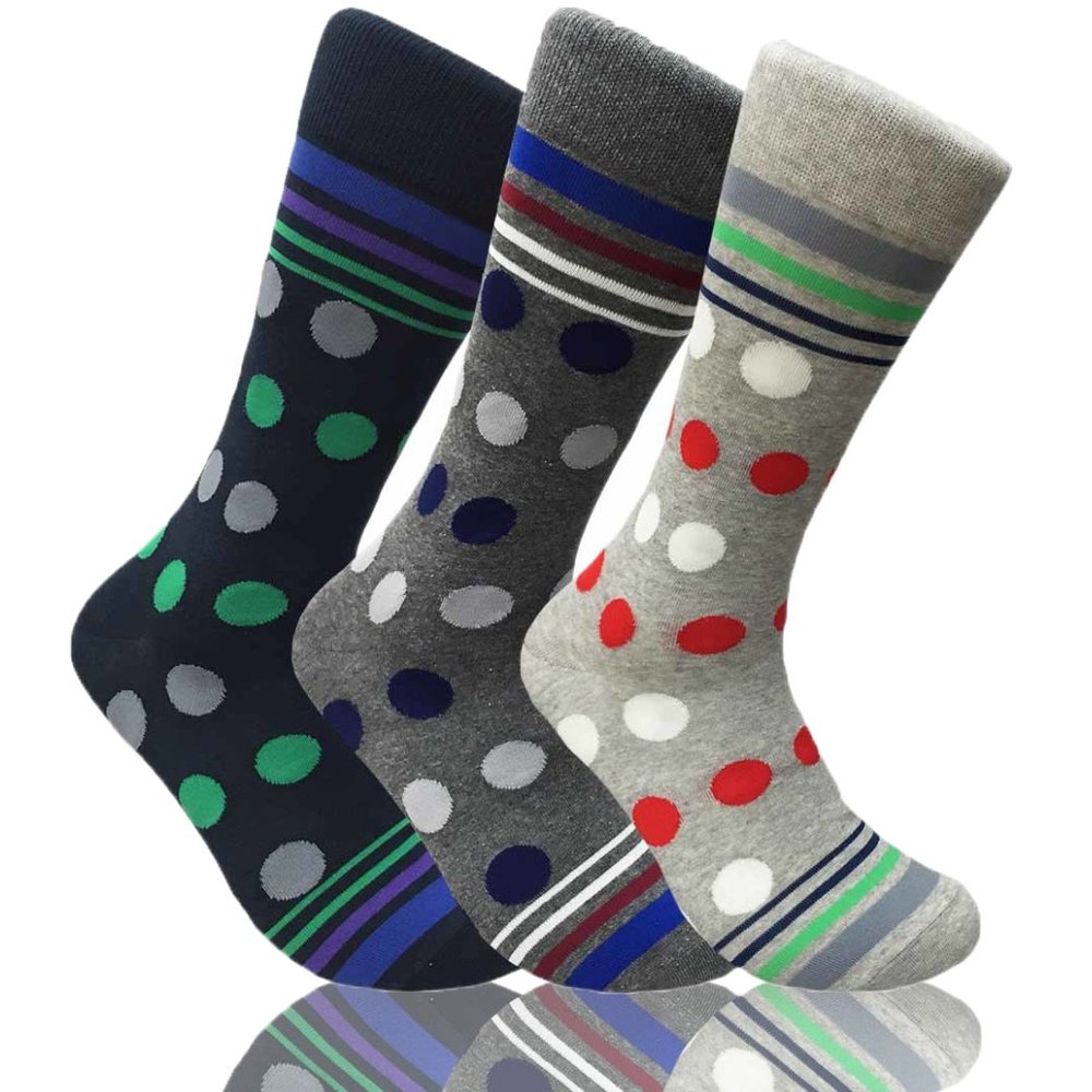 COUVER Mens Funny Novelty Crew Socks Casual Patterned 3 Pair Bundle Polka Dots