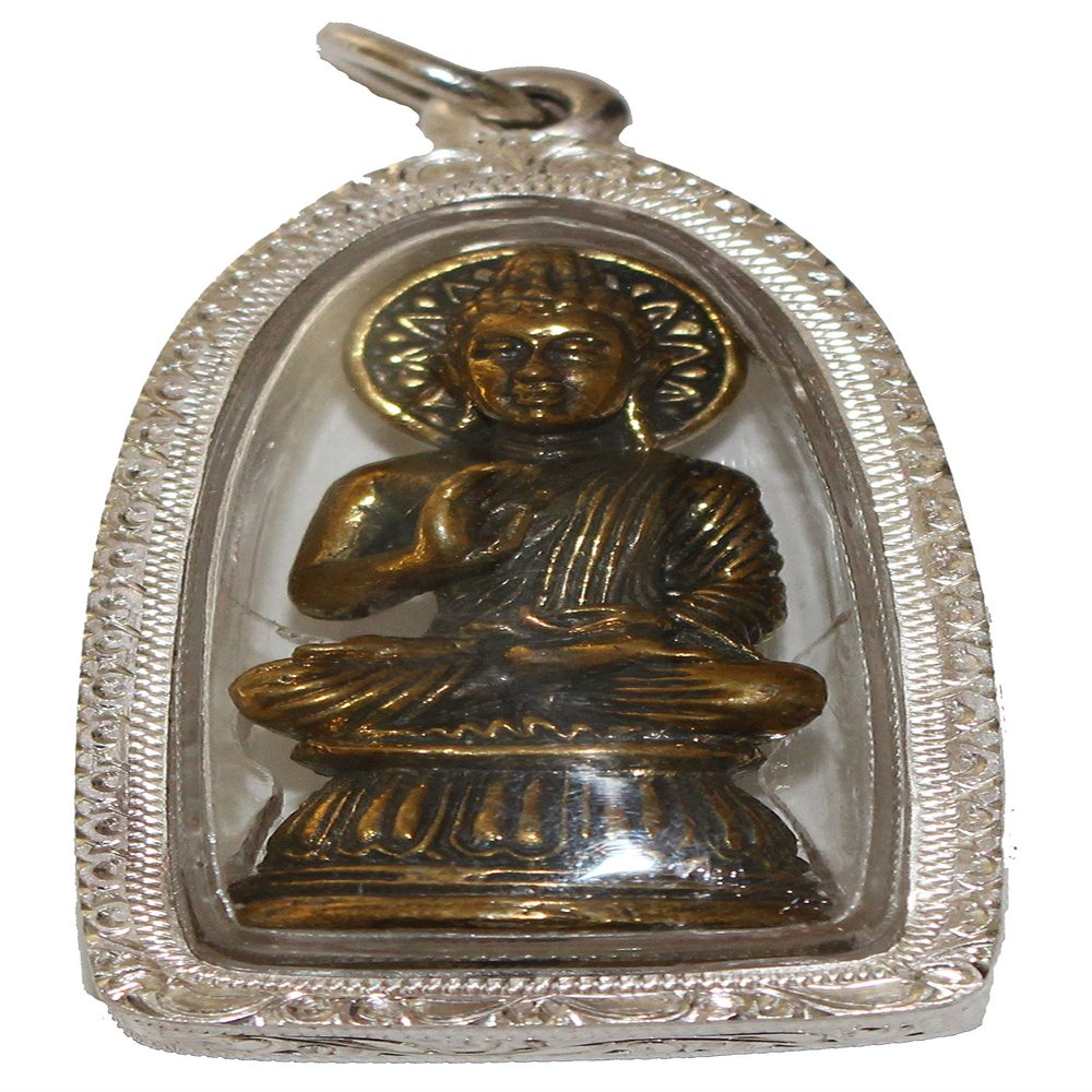 Boon Decor Buddha Pendant - Teaching Buddha with Wheel of Dharma Halo 1.75"