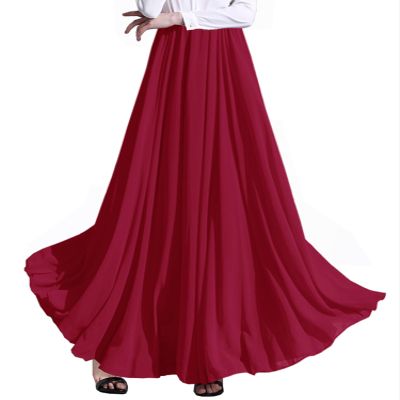 Afibi Womens Chiffon Retro Long Maxi Skirt Beach Ankle Length Skirt (XXX-Large, Wine Red)