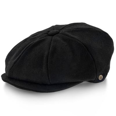 Walrus Hats Cap Black Wool Blend 8 Panel Newsboy Classic Vintage Style with Quilted Lining, Double Snap Brim & Grosgrain Sweatband Stylish 1920s Inspired Design